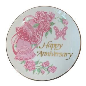 Happy Anniversary Plate Pink Bells Flowers Butterfly Japan Timeless Impressions